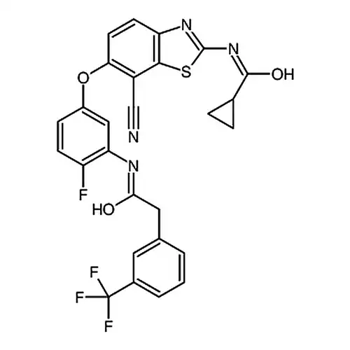 N-(7-氰基-6-(4-氟-3-(2-(3-(三氟甲基)苯基)乙酰胺)苯氧基)苯并噻唑-2-基)环丙烷酰胺