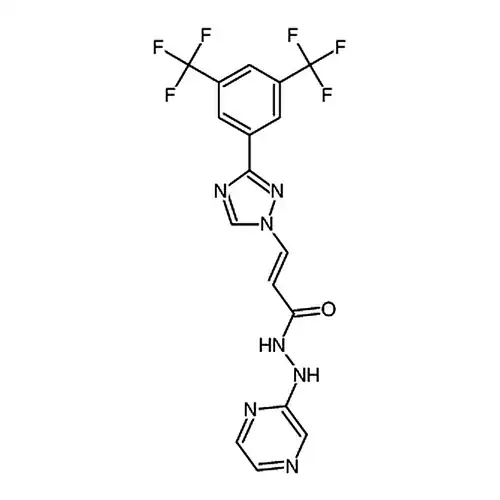 (E)-3-(3-(3,5-双(三氟甲基)苯基)-1H-1,2,4-三唑-1-基)-N'-(吡嗪-2-基)丙烯酰