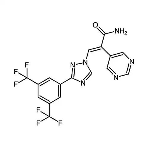 (E)-3-(3-(3,5-双(三氟甲基)苯基)-1H-1,2,4-三唑-1-基)-2-(嘧啶-5-基)丙烯酰胺