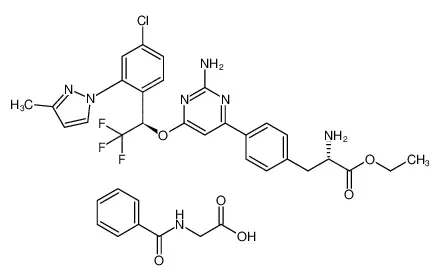 4-[2-氨基-6-[(1R)-1-[4-氯-2-(3-甲基-1H-吡唑-1-基)苯基]-2,2,2-三氟乙氧基]-4-嘧啶基]-L-苯丙氨酸乙酯 N-苯甲酰甘氨酸盐