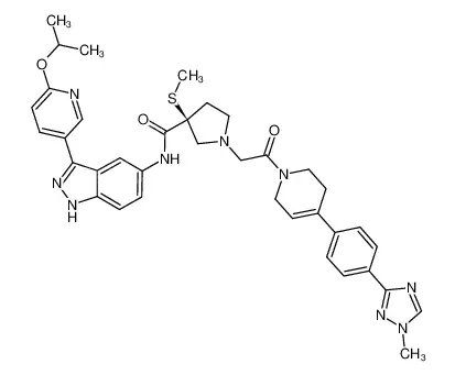 (S)-N-(3-(6-异丙氧基吡啶-3-基)-1H-吲唑-5-基)-1-(2-(4-(4-(1-甲基-1H-1,2,4-三唑-3-基)苯基)-5,6-二氢吡啶-1(2H)- 基)-2-氧代乙基)-3-(甲硫基)吡咯烷-3-甲酰胺